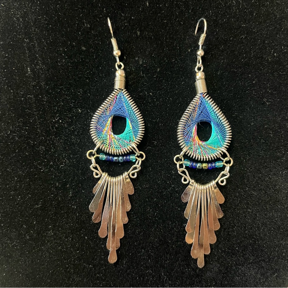 Indigenous Native String Art Dream Catcher Dangle Boho Earrings Hand Made